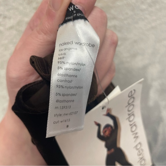 Naked Wardrobe long-sleeve brown Velvet dress sheer sides women’s small New - Picture 8 of 10